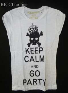 HAPPINESS T SHIRT DONNA TG S BIANCA +STAMPA KEEP CALM AND GO PARTY 