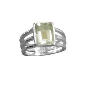   Amethyst Three Thin Band Emerald Cut Sterling Silver Ring, 6 Jewelry