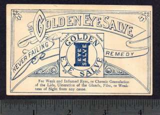 1800s Victorian Trade Card  Golden Eye Salve CURE old  