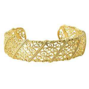  18 KT Gold over Sterling Silver 19mm Scroll Pattern Cuff 