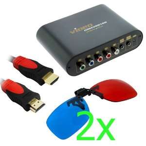 Video Audio Converter + Black & Red HDMI Cable (10 feet) + Clip On 3D 