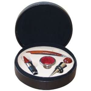 4 Piece Wine Gift Set In Round Faux Leather Box 