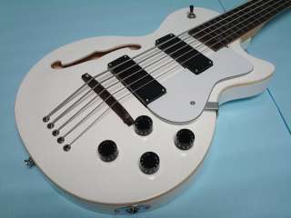 This is a 5 String Electric Bass Guitar, Hollow Body Guitar, White 