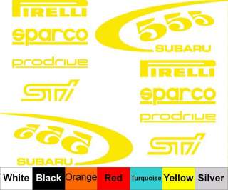 Subaru 555 STI Team WRC 10 Sticker Decal SET Prodrive Pirelli Sparco 