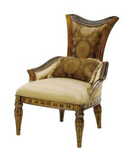 Antiqued Walnut Italian Baroque Accent Wing Chair  