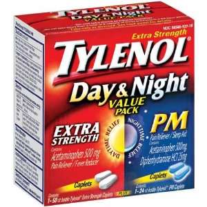  Tylenol Value Pack Caplets 50 Ct. Extra Strength Day / 24 Ct. Pm 