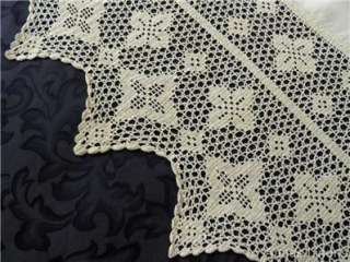 Vintage Linen & Deep Crochet Lace Tablecloth Cream Perfect  
