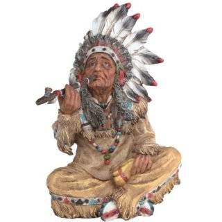 10 inch Large Polyresin Native American Smoking Figurine Statue