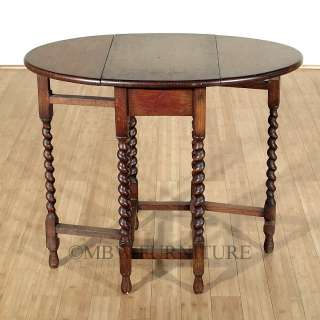 Antique English Solid Oak Jacobean Dropleaf Gateleg Dining Oval Table 