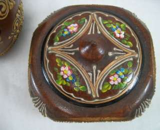 Vintage Fancy Spanish Hand Painted Wood Jewelry Ring Trinket Box 