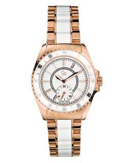   Collection Womens White Ceramic and Rose Gold Plated Bracelet Watch