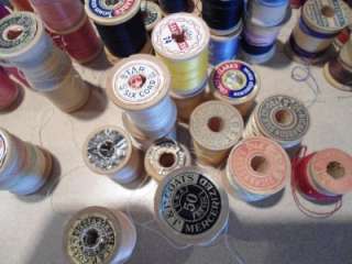 Lot 127 Vintage Wood Wooden Sewing Spools w/ Thread  