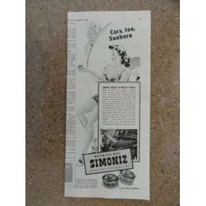 Simoniz car wax, Vintage 40s Illustration print ad. (woman swim suit 
