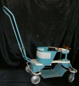  1940s Genuine TAYLOR TOT Baby Child Walker Stroller Aqua Blue w/ Tray