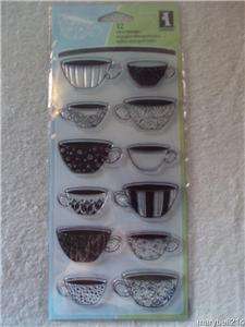 Inkadinkado Clear Stamps Patterned Coffee Cups Set New  