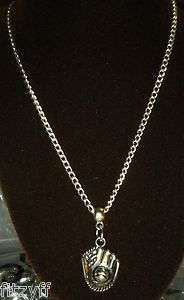   Glove & Ball Pendant / Charm & Silver tone Chain Necklace 18 Inch New