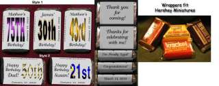 BIRTHDAY 30th 50th Miniatures Candy Wrappers Personalized Party Favors 