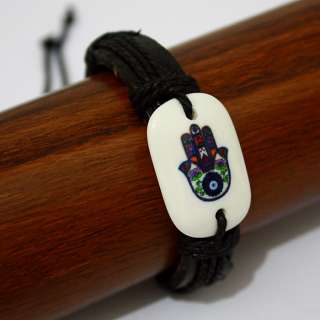 This leather wristband bracelet has a hamsa for success, good luck and 