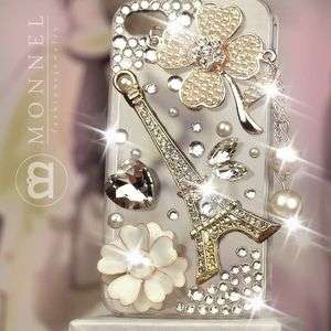 S14 Luxury Bling Crystal Charms Paris Tower Flower iPhone 4 4S Case 