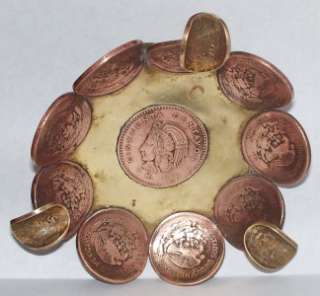 Mexican Coin Ashtray COPPER BRASS 1944 1957 Centavos ARTS & CRAFTS MID 