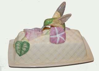   Morning Glory & Humming Bird / Flower Floral Butter Dish & Lid NEW