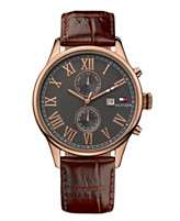 Tommy Hilfiger Watch, Mens Brown Croc Embossed Leather Strap 1710292