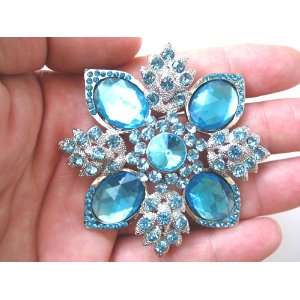   Blue Stardust Star Snowflake Winter Flower Glass Crystal Pin Brooch