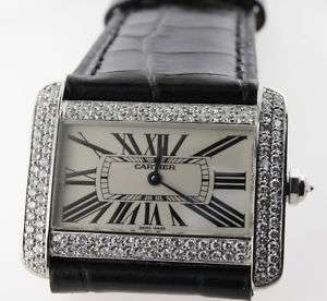 Cartier Ladies Tank Divan Diamond Black Leather Watch  