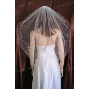   Tier Ivory Elbow Length Silver Beaded Vine Bridal Wedding Veil Beauty