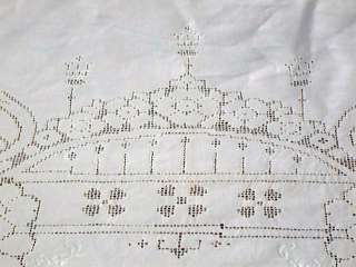 Beautiful Vintage Mosaic Embroidered Linen Tablecloth 102 x 68 