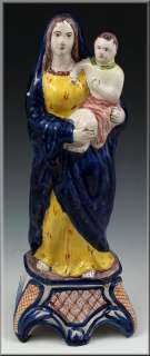   French Faience / Quimper Statue / Figurine of Madonna & Child  