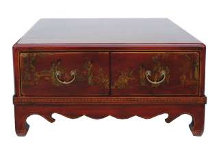 Red Chinese Leather Painting Square Coffee Table WK1558  