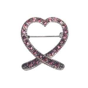   with Pink Rhinestone Heart Ribbon for Breast Cancer Awareness Pin