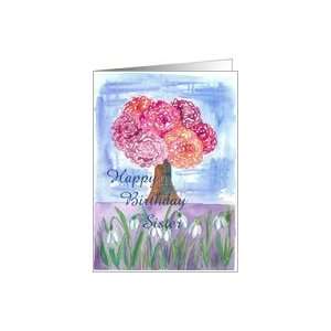 Pink Carnation Snowdrops Birthday Sister Card