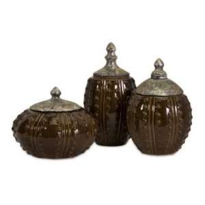   Ceramic Canisters With Antique Silver Lids Set Of Three Home