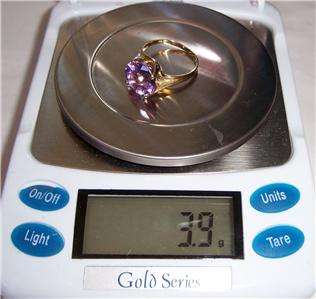 Estate 10MM Round Purple Amethyst Ring 10K Gold SIze 8  