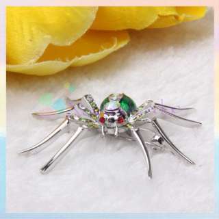 Charm Spider Crystal Rhinestone Animal Brooch Pin Green  