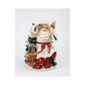   Porcelain Christmas Gifts Collectible   Poinsettia Santa Cookie Jar