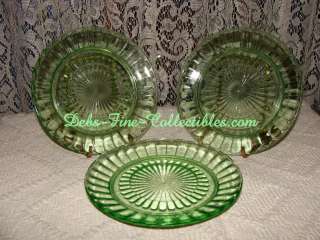 This is a set of 3 green depression / uranium glass dessert plates