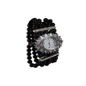  New Black 5 Strand Beaded Pearl Bracelet Watch FREE Extra 