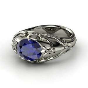  Hearts Crown Ring, Oval Sapphire Platinum Ring Jewelry