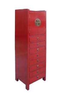 Red Lacquer Slim Drawers File Storage Cabinet s2863  