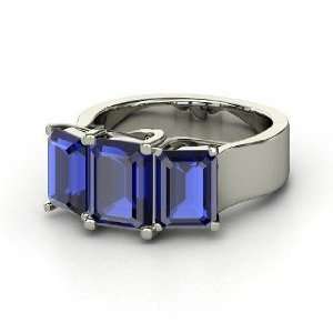    Blaze Ring, Emerald Cut Sapphire 14K White Gold Ring Jewelry
