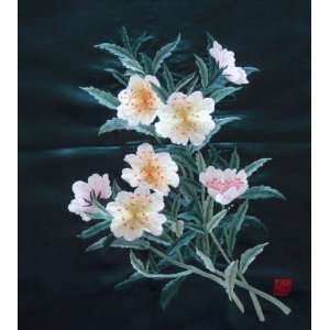  Chinese Silk Embroidery Wall Decor Flower Black 