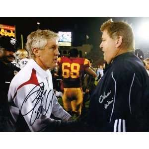  Pete Carroll Charlie Weis Autographed Signed USC vs Notre 