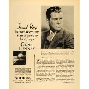  1930 Ad Gene Tunney Simmons Mattress Bedding Sleep Bed 