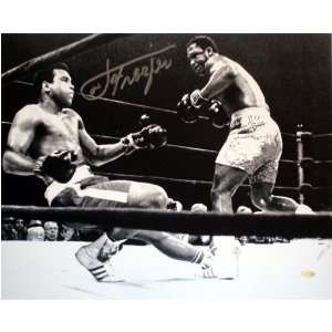 Joe Frazier   Knockdown of Ali   Autographed 16x20 Black and White 