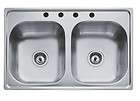   Steel 33 inch Top Mount Double Bowl 4 Hole Kitchen Sink 338 413  