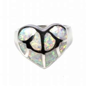   15mm Heart Shaped White Lab Opal Ring (Size 6   9)   Size 6: Jewelry