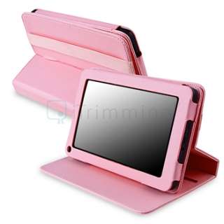   Pink 360 Leather Case+Chargers+2xLCD Guard+Wrap For Kindle Fire  